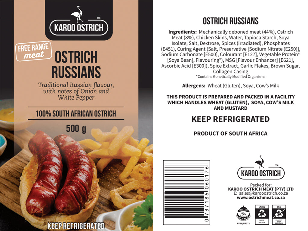 Ostrich Russians - Ostrich Meat - Karoo Ostrich Meat